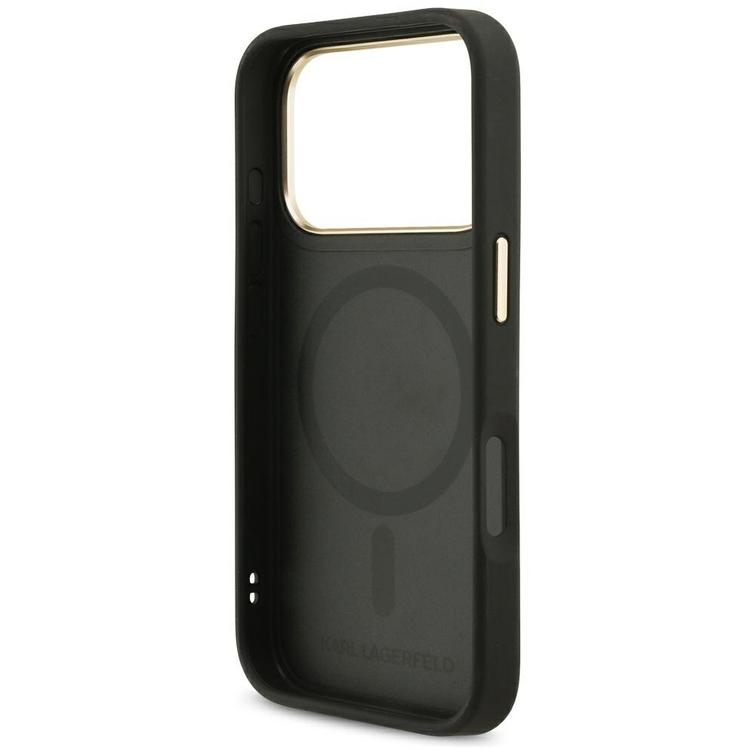 Karl Lagerfeld Big Strap Choupette Metal Logo MagSafe -kotelo iPhone 17 Pro Maxille, musta