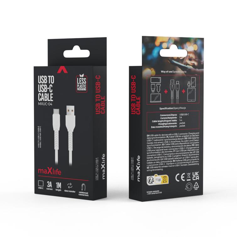 Maxlife MXUC-04 kaapeli USB - USB-C 1,0 m 3A valkoinen