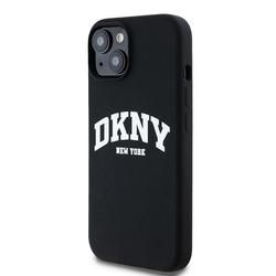DKNY iPhone 15 Plus 6,7" -puhelimen suojakuori DKHMP15MSNYACH musta HC Magsafe -silikoni kaarilogolla.