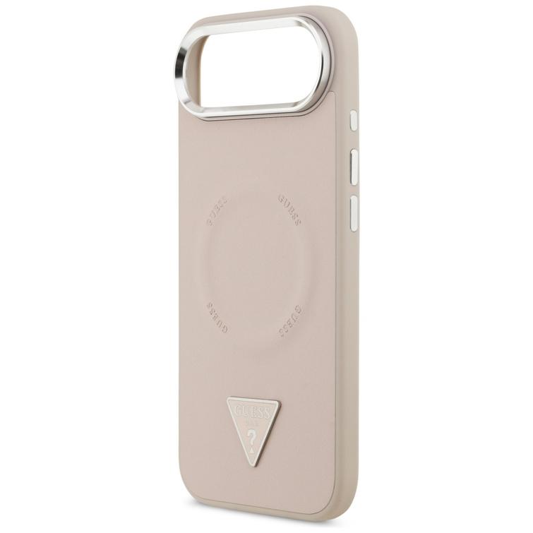 Guess Case Magsafe PU -nahkakotelo kolmiologolla, hopeanv&auml;rinen metallinen kamerakehys iPhone 17 Airille, pinkki