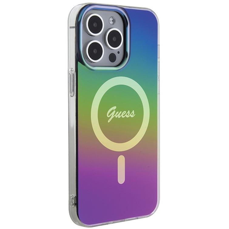 Guess iPhone 15 Pro 6,1" -puhelimen suojakuori GUHMP15LHITSK, musta, HC IML Magsafe Iridescent -suojakuori.