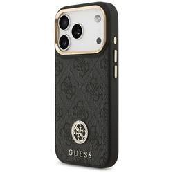 Guess 4G Strass Logo & Big Strap Metal Buttons MagSafe -kotelo iPhone 17 Prolle, musta