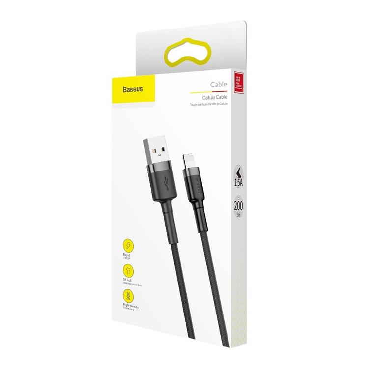 Baseus Cafule USB-kaapeli - Lightning 2,0 m 1,5A harmaanmusta