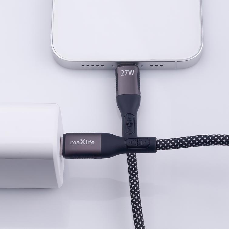 Maxlife MXUC-11 magneettikaapeli USB-C - Lightning 1,0 m 27W musta nailon