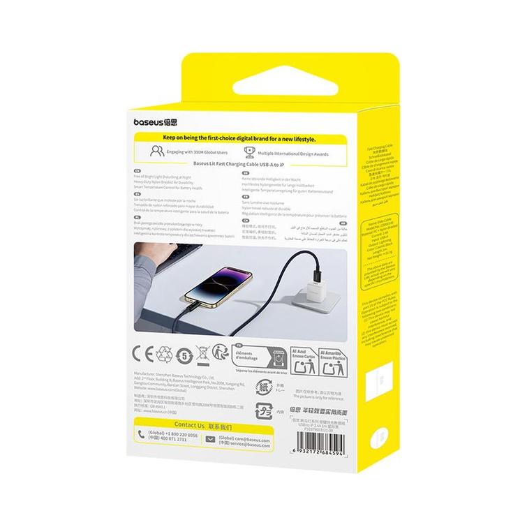Baseus Lit USB-kaapeli - Lightning 1m 2.4A Kosminen musta