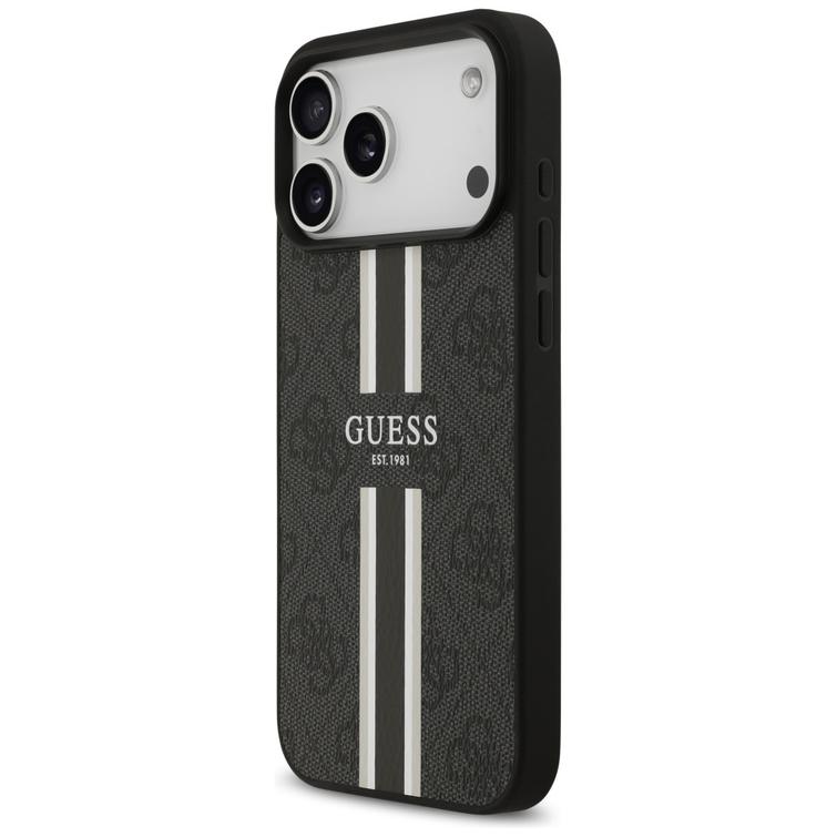 Guess 4G Printed Stripes MagSafe -suojakuori iPhone 17 Pro Maxille, musta