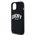 DKNY iPhone 15 Plus 6,7" -puhelimen suojakuori DKHMP15MSNYACH musta HC Magsafe -silikoni kaarilogolla.