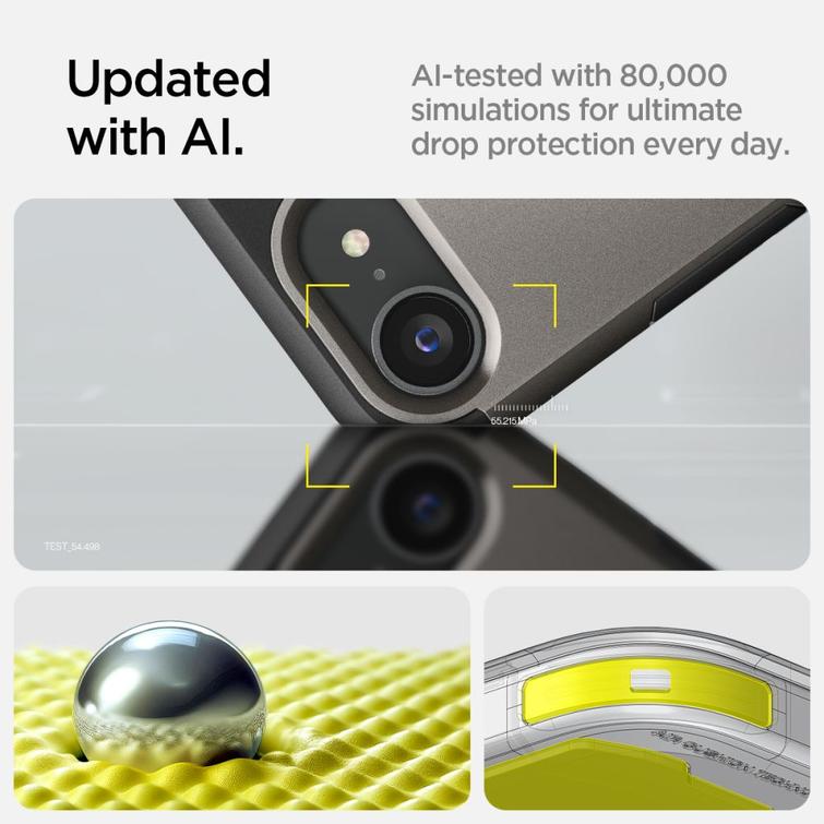 Spigen Tough Armor Mag MagSafe -kotelo iPhone 16E:lle, asemetallin värinen