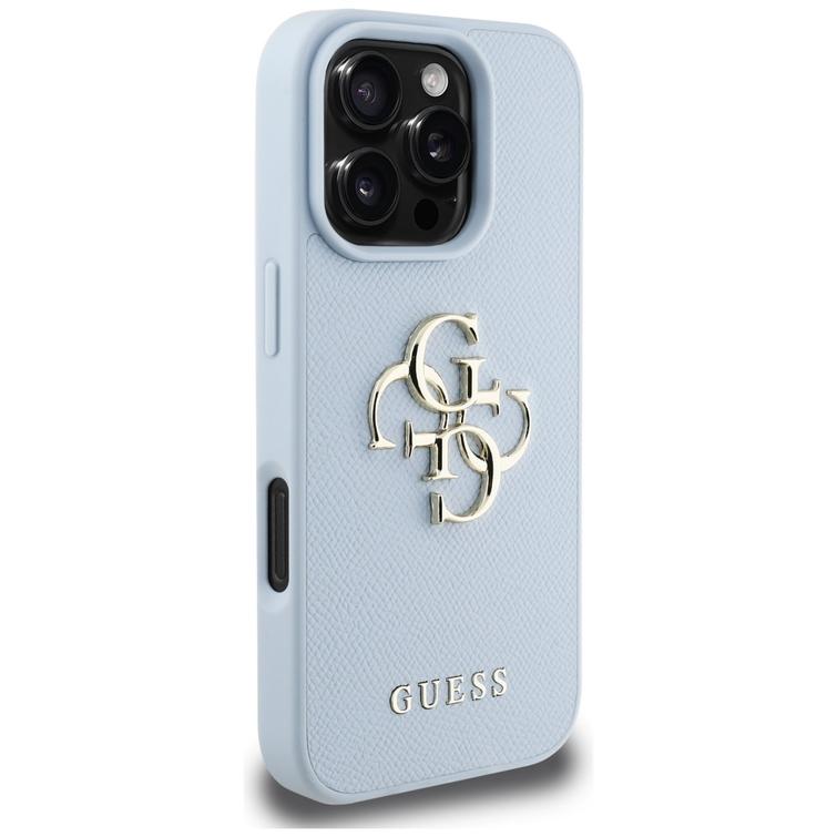 Guess Hardcase PU Grained Big 4G ja Classic Logo -suojakuori iPhone 16 Pro Maxille 6,9" Sininen