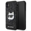 Karl Lagerfeld iPhone 11 / XR -suojakuori KLHCN61G2CPK musta kovakuori Glitter Choupette Patch -kuviolla