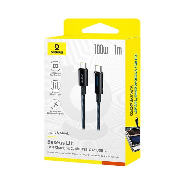 Baseus Lit -kaapeli USB-C - USB-C 2m 100W Kosminen musta