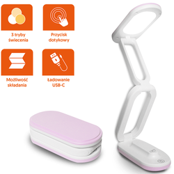 Kokoontaitettava LED-pöytävalaisin 10W, 3000/4500/6000K, 1200mAh, pinkki, LTC