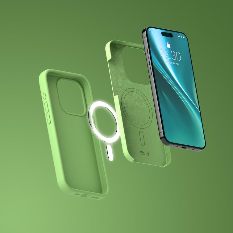 Etteri Silicone Mag kotelo iPhone 12 / 12 Pro 6,1" vaaleanvihreälle