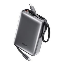 BWOO-varavirtal&auml;hde P73 22,5 W 20 000 mAh kahdella sis&auml;&auml;nrakennetulla kaapelilla, 1 x USB-C ja 1 x Lightning, musta