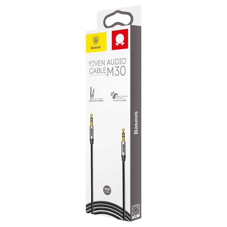 Baseus-&auml;&auml;nikaapeli Yiven M30 -liitin 3,5 mm -liitin 3,5 mm 1,0 m hopeanmusta