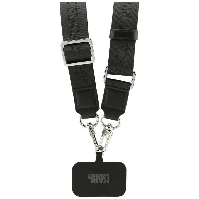 Karl Lagerfeld Big Strap Choupette Metal Logo MagSafe -kotelo iPhone 17 Pro Maxille, musta