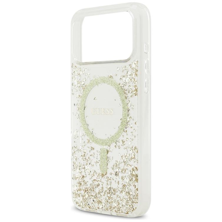 Guessin hartsipohjainen glitter-magneettisuojakuori iPhone 17 Pro Maxille złoty