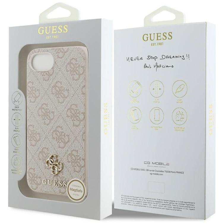 Guess HC MagSafe PU 4G Small 4G and Classic -suojakuori iPhone 16e:lle, pinkki