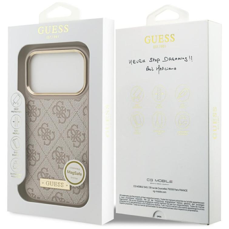 Guess 4G Logo Plate MagSafe case for iPhone 17 Pro pink