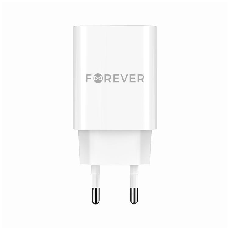 Forever TC-07-30AC PD QC laturi 1x USB-C 1x USB 30W valkoinen + USB-C - USB-C kaapeli 60W