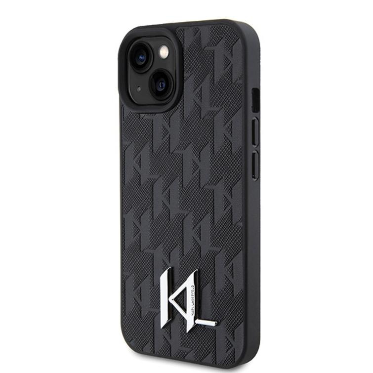 Karl Lagerfeld -suojakuori iPhone 15 6,1":lle KLHCP15SPKLPKLK musta HC Hot Stamp Monogram KL Metal Logo