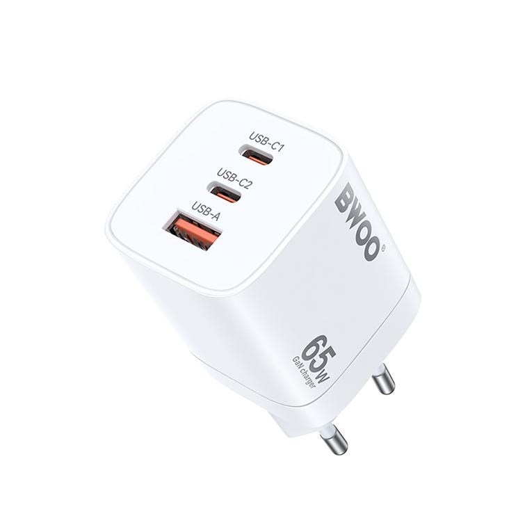 BWOO CDA147PD wall charger 65W 2x USB-C port + USB-A white