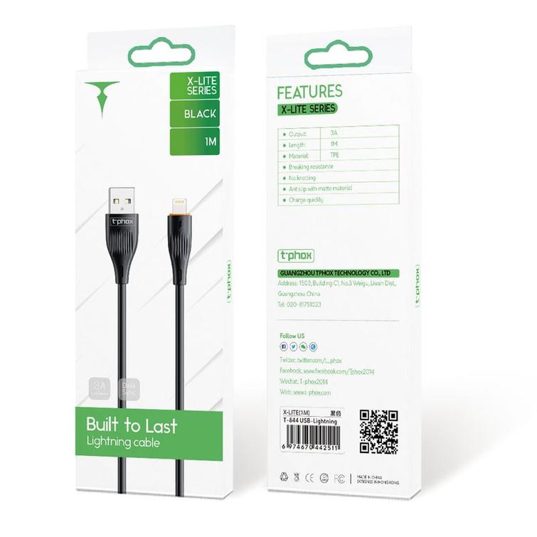 T-PHOX CABLE X-LITE LIGHTNING BLACK 1M 3A