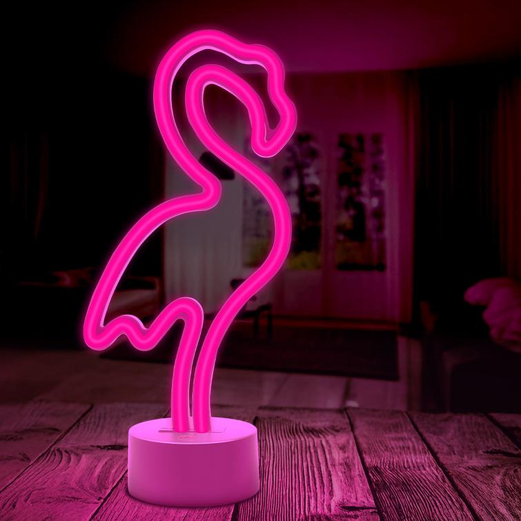 Neon-LED jalustalla FLAMINGO pinkki USB-C FSC-11 Forever Light