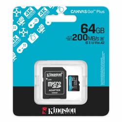Kingstonin muistikortti 64GB microSDXC Canvas Go Plus Gen4 200MB/s A2 U3 V30 + sovitin