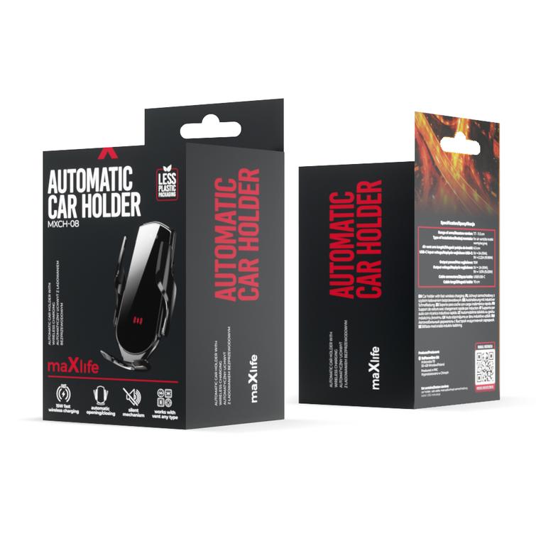 Maxlife-autoteline tuuletusritilään MXCH-08 automaattinen langattomalla latauksella musta 15W