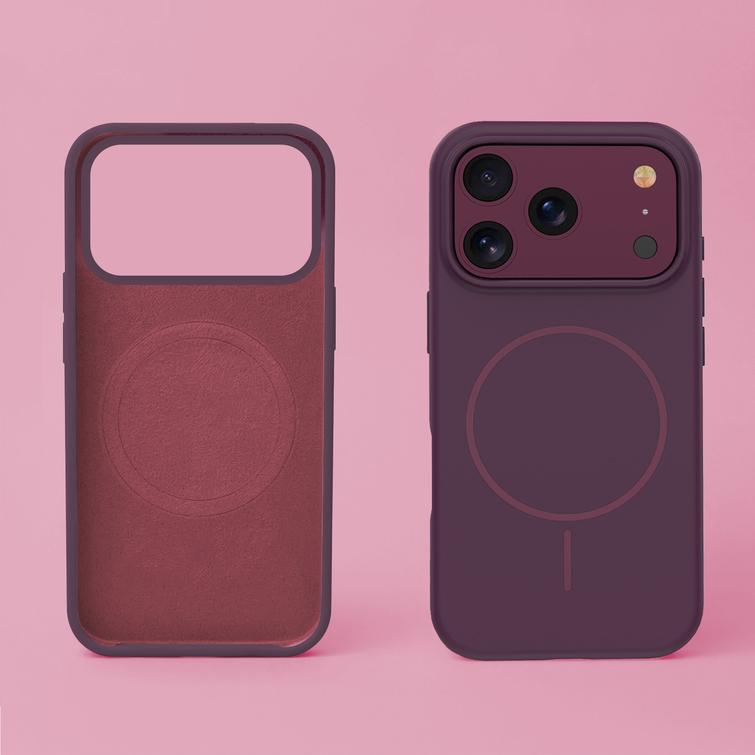 Silikoni ohut Mag -kotelo iPhone 17 Pro 6,3" / iPhone 18 Pro 6,3" -puhelimille, tumman kirsikanpunainen