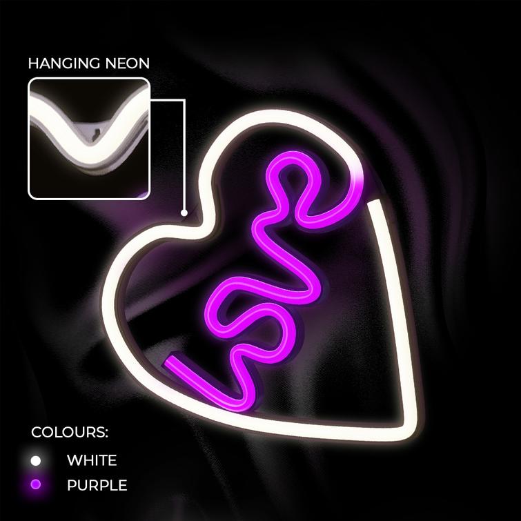 Neon LED-valo LOVE HEART violetti valkoinen NNE02 Neolia