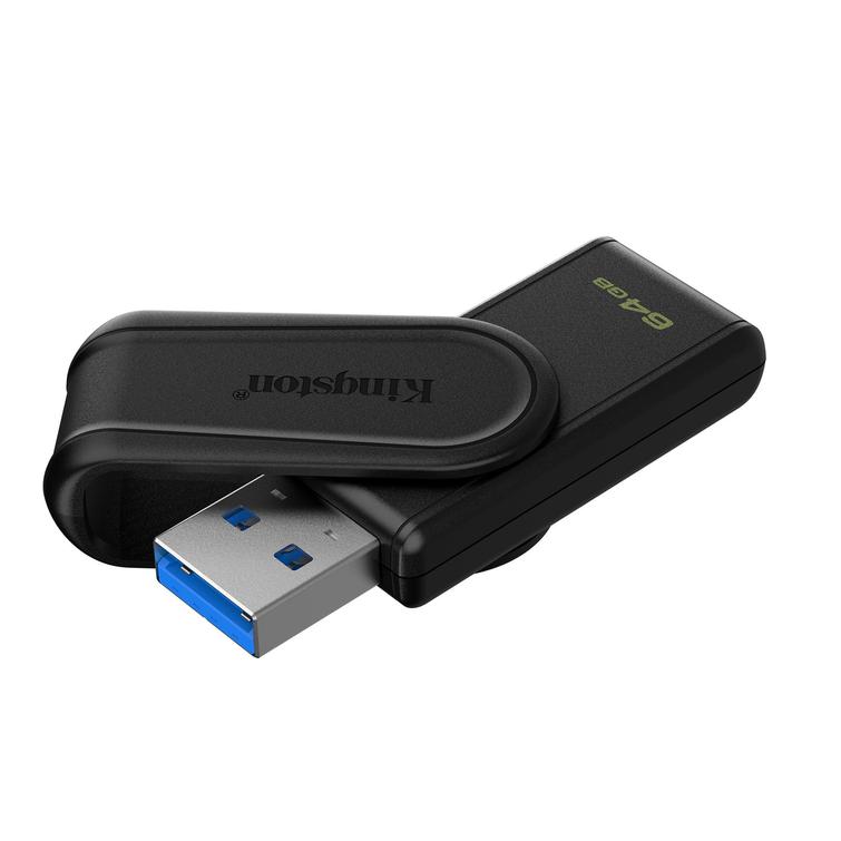 Kingstonin kannettava muistitikku 64 Gt:n USB 3.2 Gen 1 DataTraveler Exodia S (musta/musta)