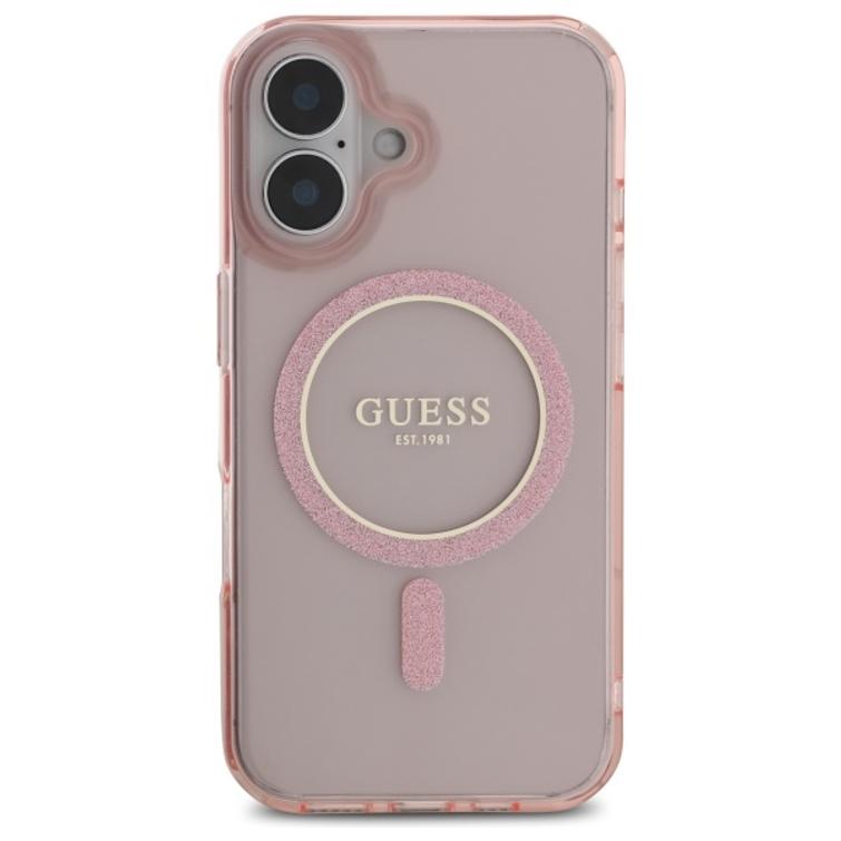 Guess HC MagSafe IML Glitter Circle -suojakuori iPhone 16 6,1":lle, pinkki