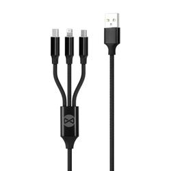 Forever 3in1 -kaapeli USB - Lightning + USB-C + microUSB 1,2 m 2A musta