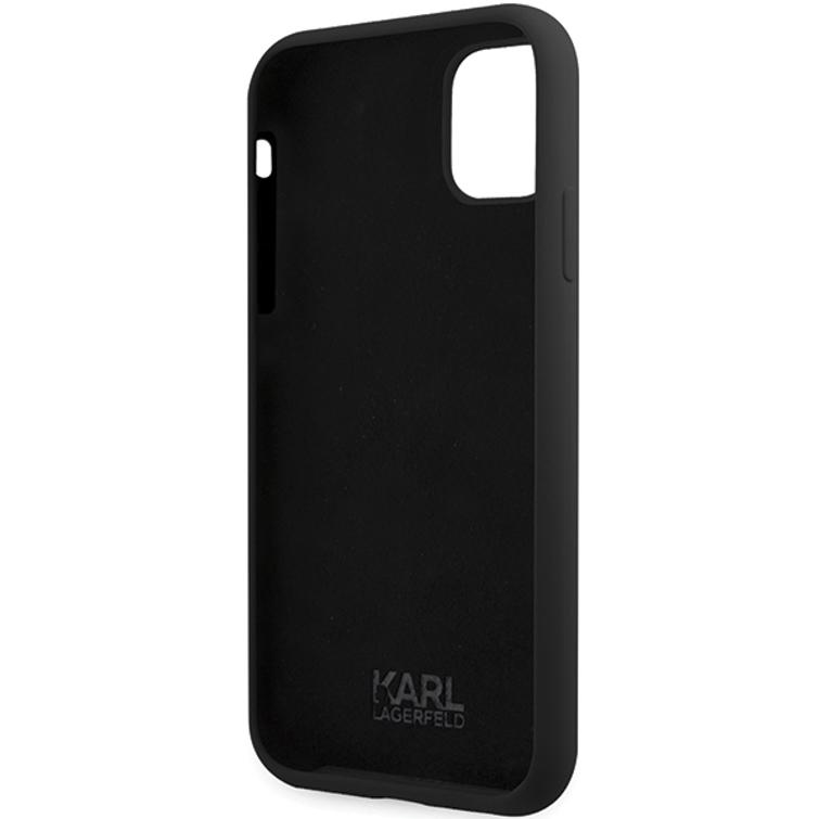 Karl Lagerfeld iPhone 11 / XR -kotelo KLHCN61SKSVGK musta kovakuori Silicone Signature -mallille