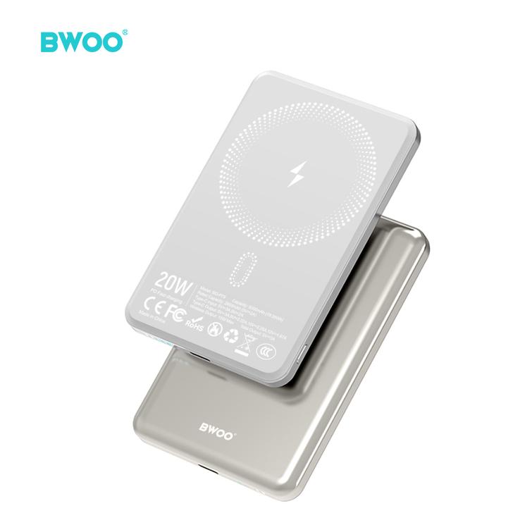 BWOO Ultra Slim Power Bank 20W 5000mAh with magnetic charging P79 light grey