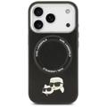 Karl Lagerfeld -kotelo, Magsafe PU -kotelo, jossa Karl&Choupette-p&auml;&auml;t, nastat, logo ja metalliset kamerapainikkeet iPhone 17 Prolle, musta