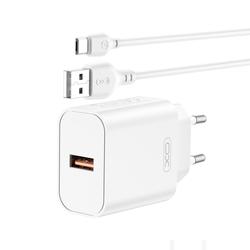 XO-sein&auml;laturi CE33 QC 18W 1x USB valkoinen + USB-C-kaapeli