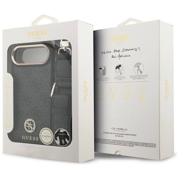 Guess 4G Strass Logo & Big Strap Metal Buttons MagSafe -suojakuori iPhone Airille, musta
