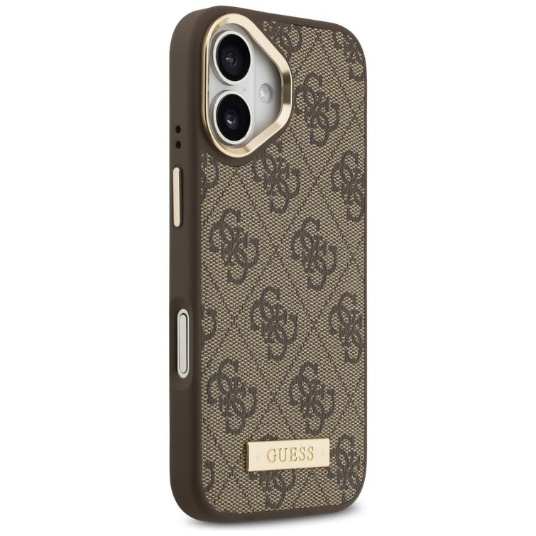 Guess 4G Logo Plate MagSafe case for iPhone 17 brown