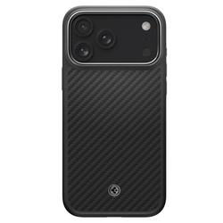 Spigen Enzo Aramid ”T” Mag Magsafe -kotelo iPhone 17 Pro Maxille, musta/hopeinen