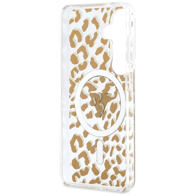 Guess case IML Leopard Print Triangle MagSafe for Samsung Galaxy S26 brown