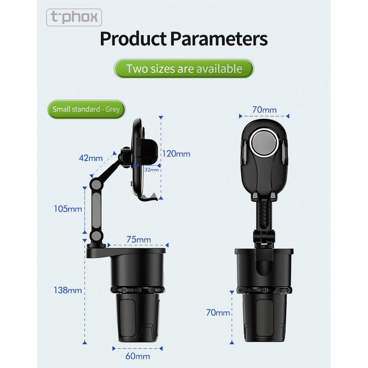T-PHOX CAR HOLDER TH-07 WITH CUP HOLDER BLACK