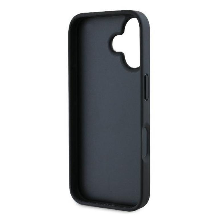 Karl Lagerfeld iPhone 16 6,1" -puhelimen kuoret, KLHCP16SPGKLCHPK, musta, kova monogrammikuvioinen Choupette-kuvioinen neulap&auml;&auml;.