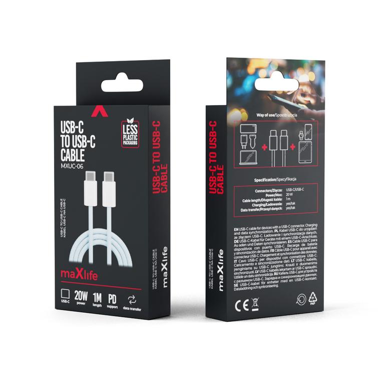 Maxlife MXUC-06 kaapeli USB-C - USB-C 1,0 m 20W sininen nailon
