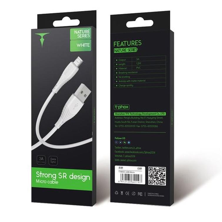 CABLE T-PHOX NATURE MICRO USB WHITE 1.2M 3A