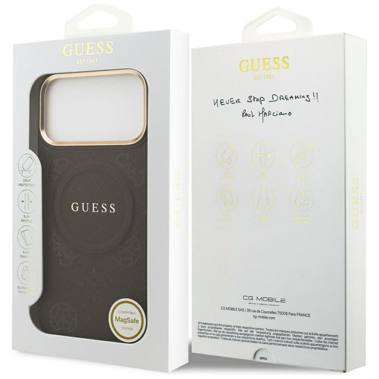 Guess iPhone 17 Pro Max -suojakuori HC MAGSAFE PU W/ PEONY HOT STAMP ruskea