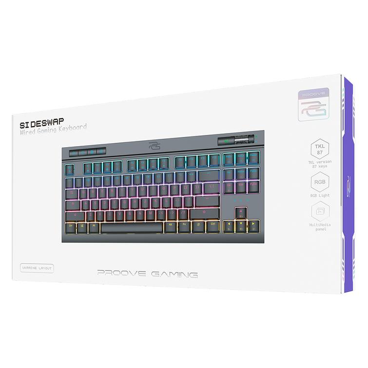 Proove mekaaninen pelinäppäimistö, sivusuunnassa vaihdettava, musta