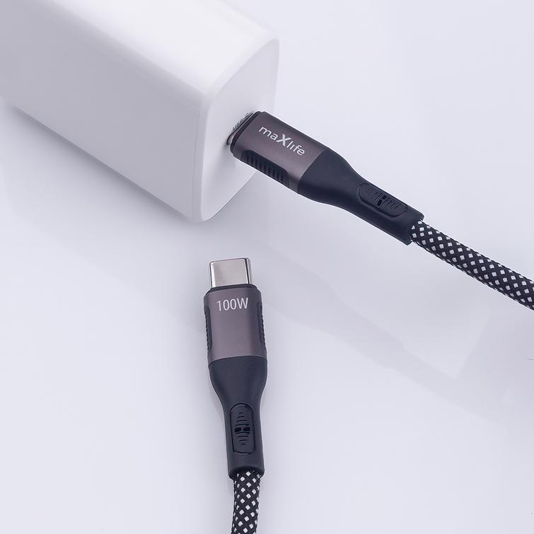 Maxlife MXUC-11 magneettikaapeli USB-C - USB-C 1,0 m 100W musta nailon